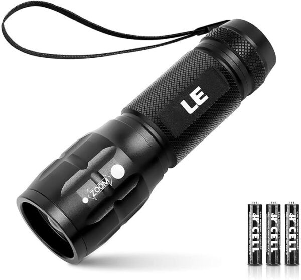 LE LED Torch Battery Powered, LE1000 Super Bright Hand Flashlight, Adjustable Focus, Water Resistant, Lightweight, for Power Cut, Camping, Dog Walking, Easy to Use Small Torch for Elderly Kids Men [Energy Class A++]